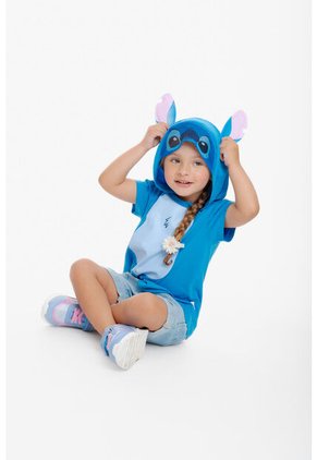 Camiseta De Stitch Con Capucha Azul Para Niña 2T A 5T 4T