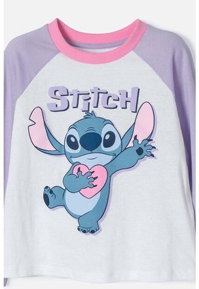 Pijama De Stitch Multicolor De Manga Larga Para Niña 2T A 5T 5T