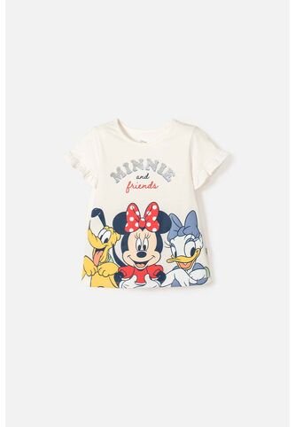 Camiseta De Minnie Mouse Manga Corta Marfil Para Niña 2T A 5T 3T Disney