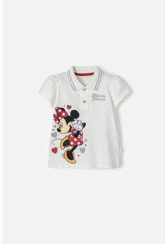 Camiseta Tipo Polo De Minnie Mouse Marfil Para Niña 2T A 5T 5T Disney