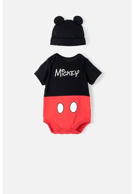 Body De Mickey Mouse Manga Corta Rojo Con Negro Para Bebé Niño 9-12