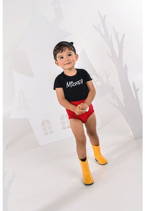 Body De Mickey Mouse Manga Corta Rojo Con Negro Para Bebé Niño 9-12