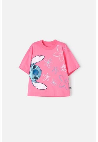 Camiseta De Stitch Rosada Manga Corta Para Niña 4 Disney