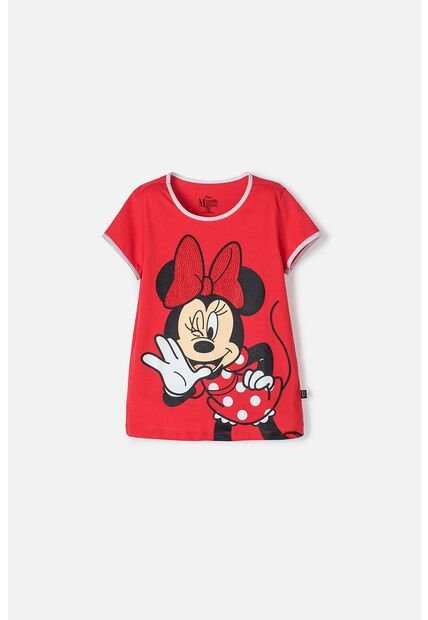 Camiseta De Minnie Mouse Manga Corta Rojo Para Niña 8