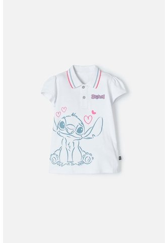 Camiseta Tipo Polo De Stitch Blanca Tipo Polo Para Niña 8 Disney