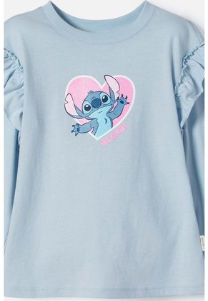 Camiseta De Stitch Azul Manga Larga Para Niña 2T A 5T 4T