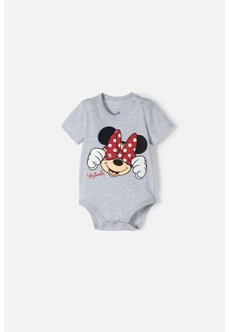 Body De Minnie Mouse Gris Jaspe Manga Corta Para Niña 3-6 Disney