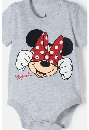 Body De Minnie Mouse Gris Jaspe Manga Corta Para Niña 3-6