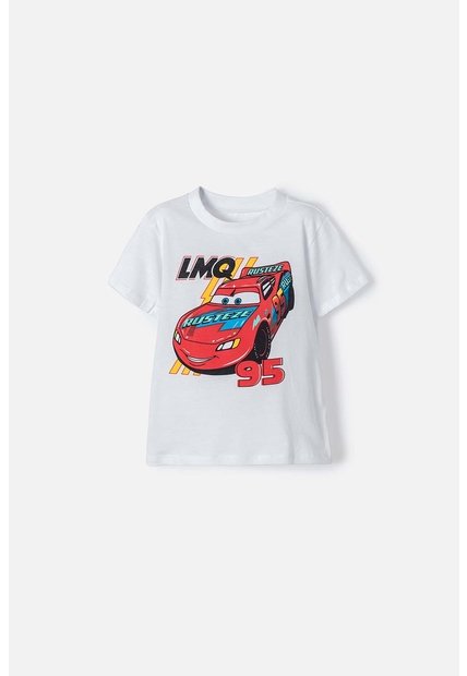 Camiseta De Cars Manga Corta Blanca Para Niño 2T A 5T 5T