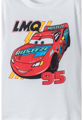 Camiseta De Cars Manga Corta Blanca Para Niño 2T A 5T 5T