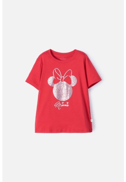 Camiseta De Minnie Mouse Manga Corta Roja Para Niña 10