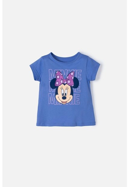 Camiseta De Minnie Mouse Azul Manga Corta Para Niña 2T A 5T 5T