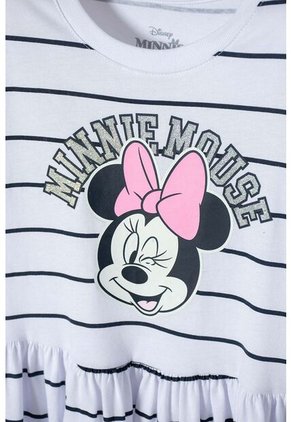 Vestido De Minnie Mouse Blanco Estampado En Frente Para Niña 12
