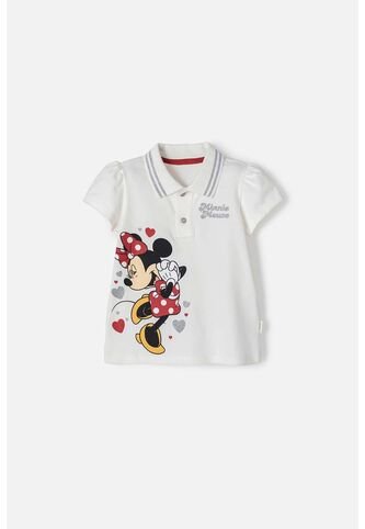 Camiseta Tipo Polo De Minnie Mouse Marfil Para Niña 2T A 5T 2T Disney