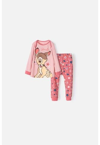 Pijama De Bambi Manga Larga Rosada Para Bebé Niña 12-18 Disney