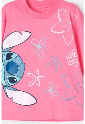 Camiseta De Stitch Rosada Manga Corta Para Niña 12