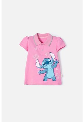 Polo De Stitch Rosada Con Estampado Para Niña 2T A 5T 3T