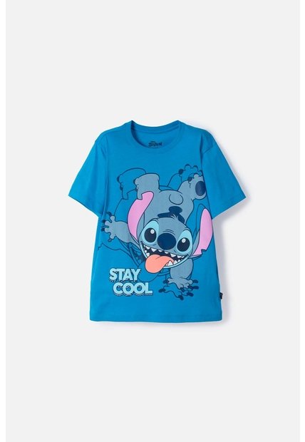Camiseta De Lilo & Stitch Azul Estampada En Frente Para Niño 8