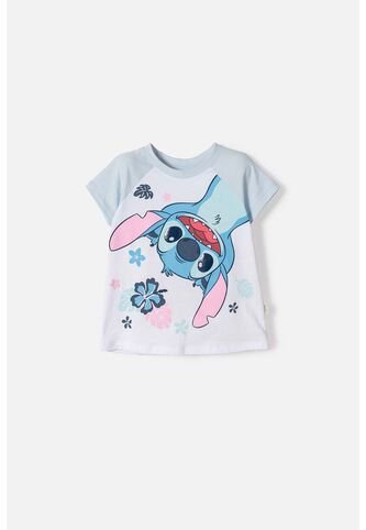 Camiseta De Stitch Manga Corta Blanco Para Niña 2T A  5T 3T Disney