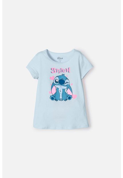 Camiseta De Stitch Manga Corta Azul Para Niña 10
