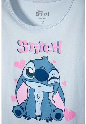 Camiseta De Stitch Manga Corta Azul Para Niña 10