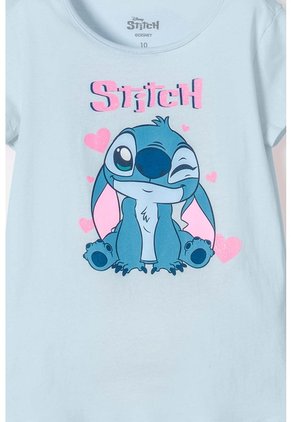 Camiseta De Stitch Manga Corta Azul Para Niña 10