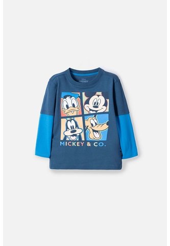 Camiseta De Mickey Mouse Azul Manga Larga Para Niño 2T A 5T 3T Disney