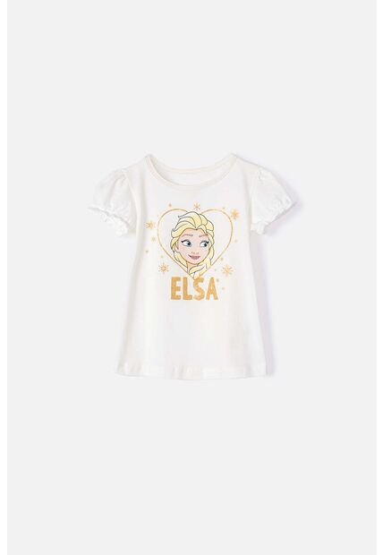 Camiseta De Elsa Marfil Manga Corta Para Niña 2T A 5T 5T