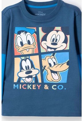 Camiseta De Mickey Mouse Azul Manga Larga Para Niño 2T A 5T 5T