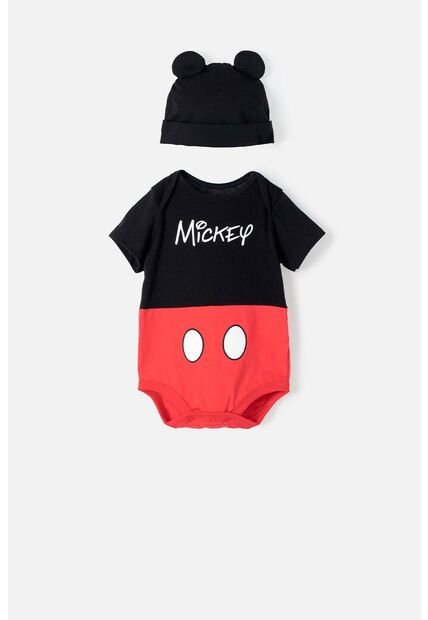Body De Mickey Mouse Manga Corta Rojo Con Negro Para Bebé Niño 6-9