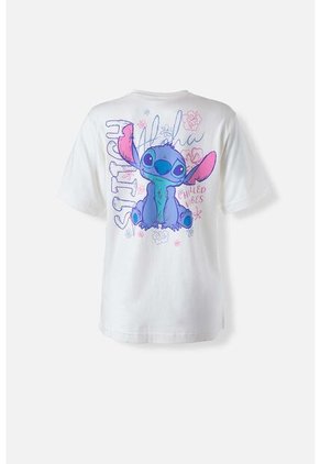 Camiseta De Stitch Marfil Regular Fit Para Mujer XS