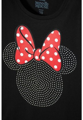 Camiseta De Minnie Mouse Manga Corta Negra Para Niña 12