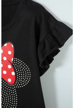 Camiseta De Minnie Mouse Manga Corta Negra Para Niña 12