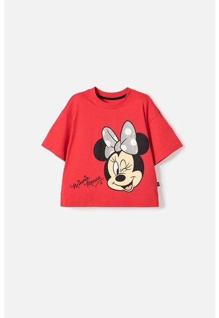 Camiseta De Minnie Mouse Manga Corta Rojo Para Niña 4