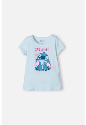 Camiseta De Stitch Manga Corta Azul Para Niña 8