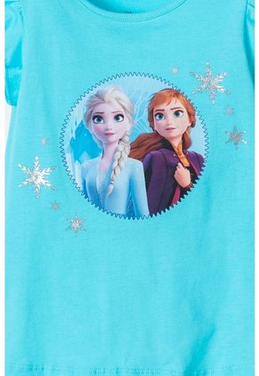 Camiseta De Frozen Manga Corta Azul Para Niña 2t A 5t 3T