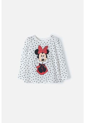 Camiseta Minnie Mouse Marfil Manga Larga Para Niña 2T A 5T 5T