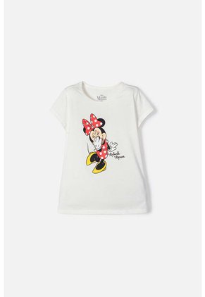Camiseta De Minnie Mouse Manga Corta Marfil Para Niña 4