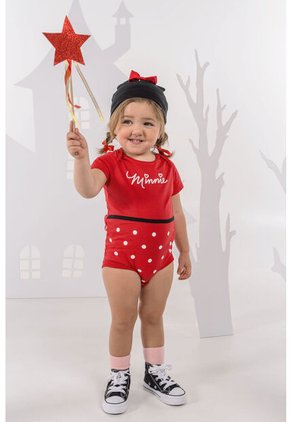 Body De Minnie Mouse Manga Corta Negro Y Rojo Para Bebé Niña 6-9