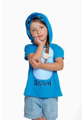 Camiseta De Stitch Con Capucha Azul Para Niña 2T A 5T 2T
