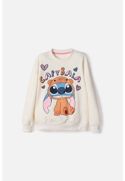 Buzo De Stitch Y Capybara Cerrado Marfil Para Niña 14