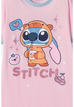 Pijama De Stitch Y Capybara Rosada Para Niña 10