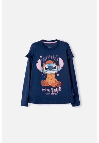 Camiseta De Stitch Y Capybara Manga Larga Azul Para Niña 10 Disney