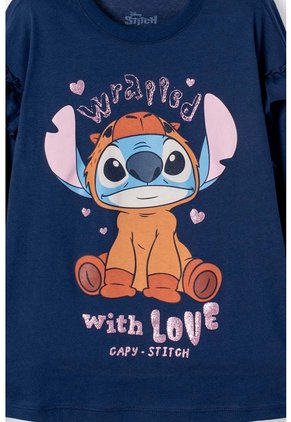 Camiseta De Stitch Y Capybara Manga Larga Azul Para Niña 10