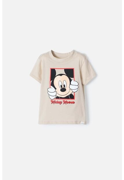 Camiseta De Mickey Mouse Manga Corta Beige Para Niño 2T A 5T 3T