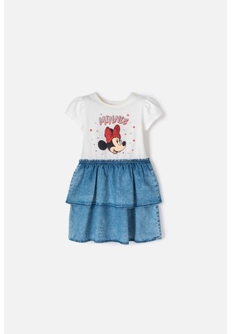 Vestido De Minnie Mouse Marfil Y Azul De Falda Con Boleros Para Niña 2T A 5T 4T Disney