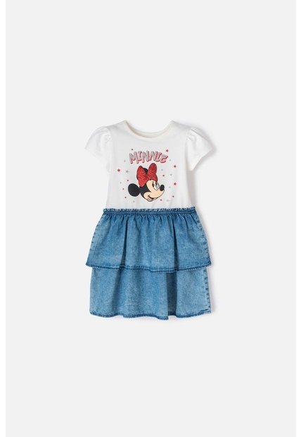 Vestido De Minnie Mouse Marfil Y Azul De Falda Con Boleros Para Niña 2T A 5T 4T