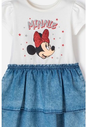 Vestido De Minnie Mouse Marfil Y Azul De Falda Con Boleros Para Niña 2T A 5T 4T