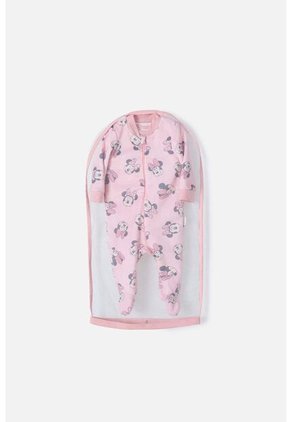 Set Primer Día De Minnie Mouse Marfil Y Rosado Estampado Para Bebé Niña 0-3