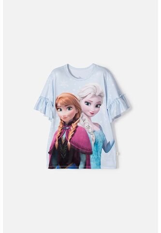 Camiseta De Frozen Manga Corta Azul Cielo Para Niña 8 Disney